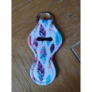 NEW Feather Neoprene Chapstick Holder Key Chain and chapstick